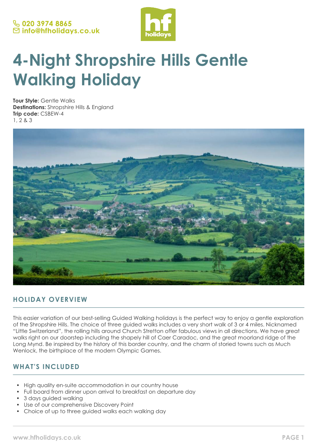 4-Night Shropshire Hills Gentle Walking Holiday