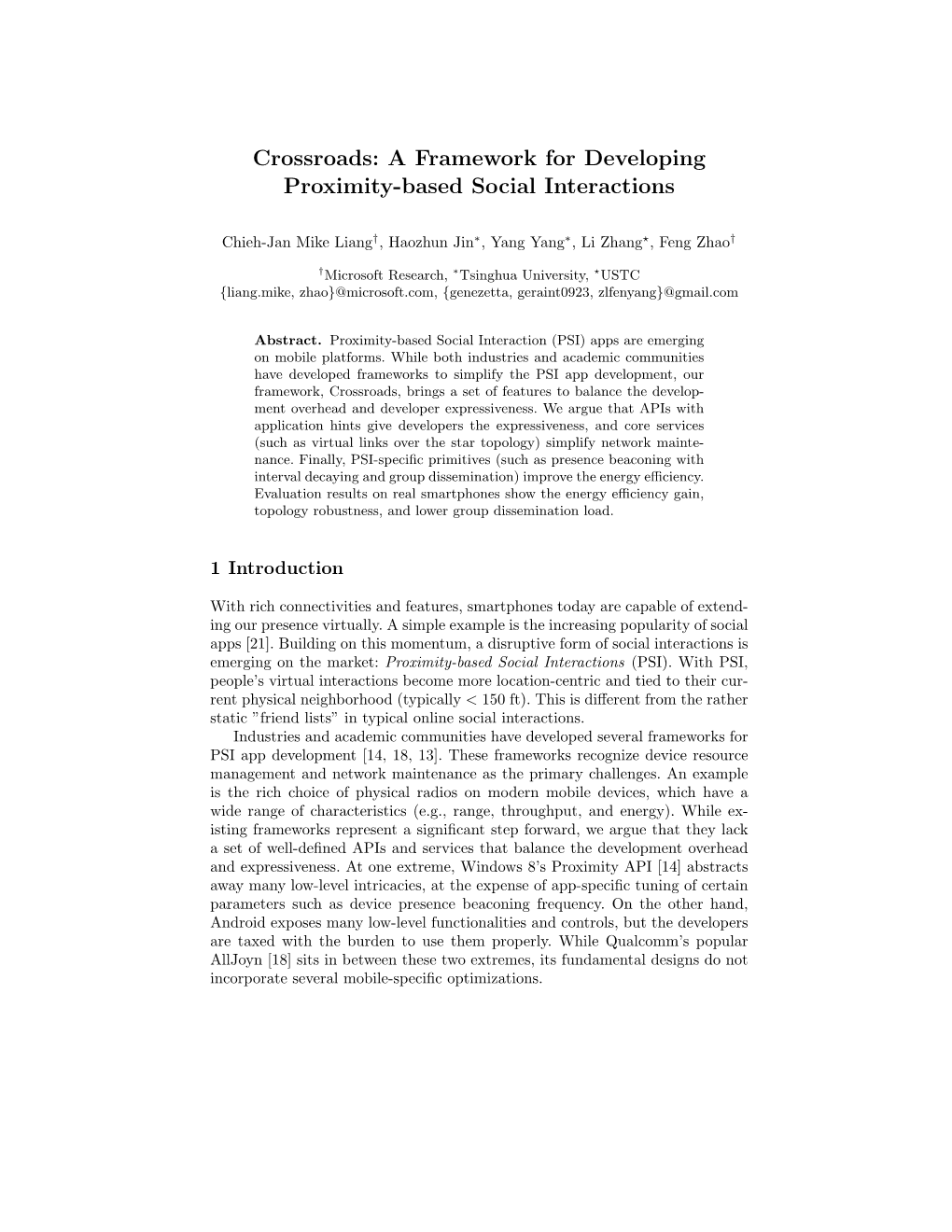 Crossroads: a Framework for Developing Proximity-Based Social Interactions