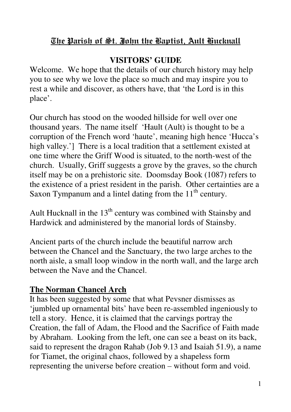 The Parish of St. John the Baptist, Ault Hucknall VISITORS' GUIDE