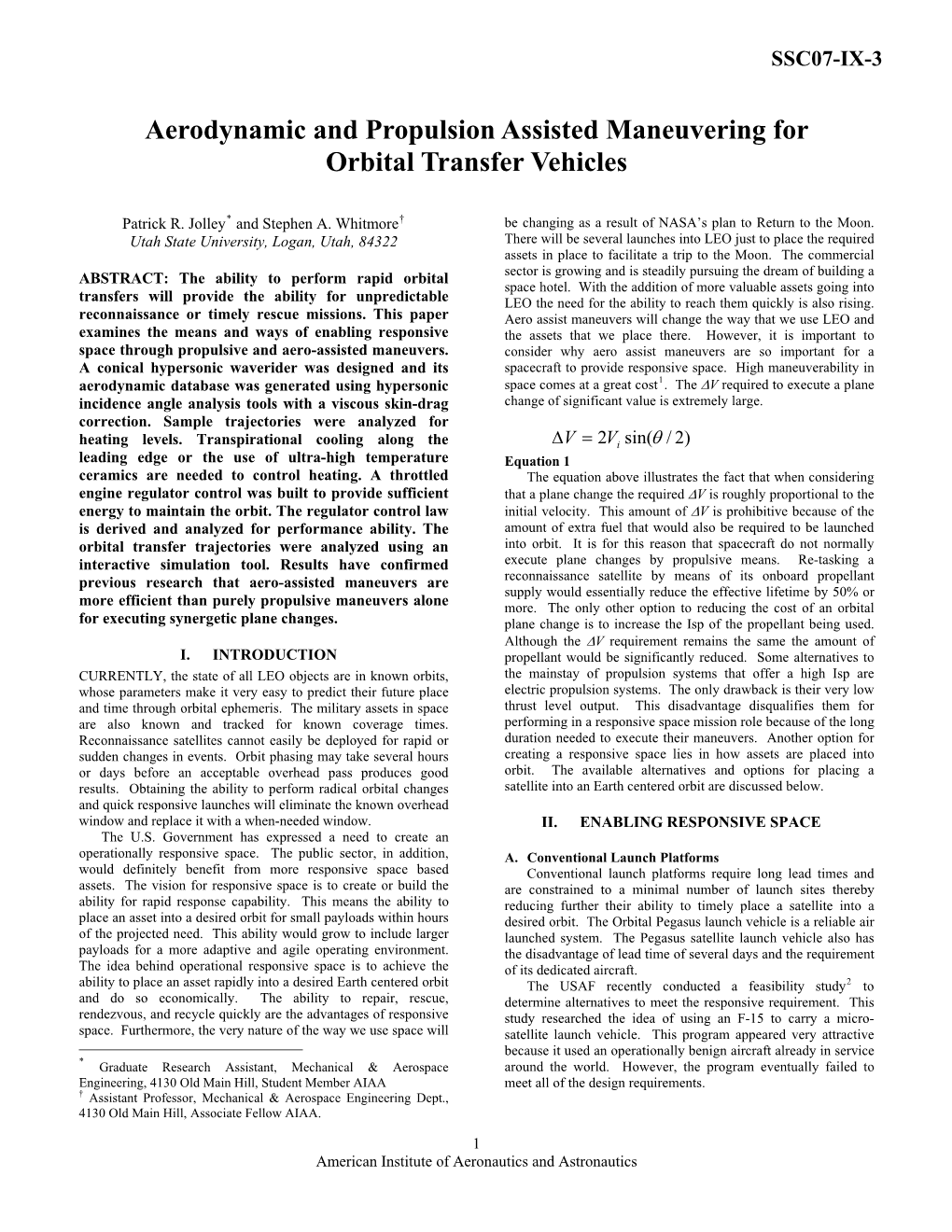 Aerodynamic and Propulsion Assisted Maneuvering for Orbital Transfer Vehicles