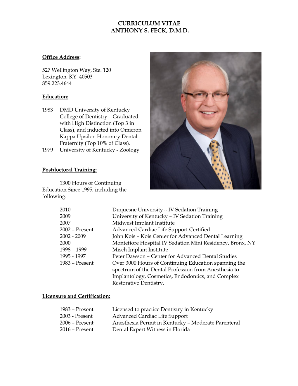 Curriculum Vitae Anthony S. Feck, D.M.D