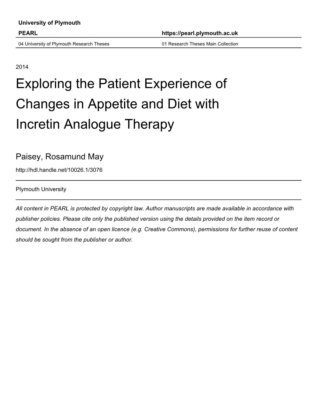 Exploring the Patient Experience of Changes in Appetite and Diet with Incretin Analogue Therapy