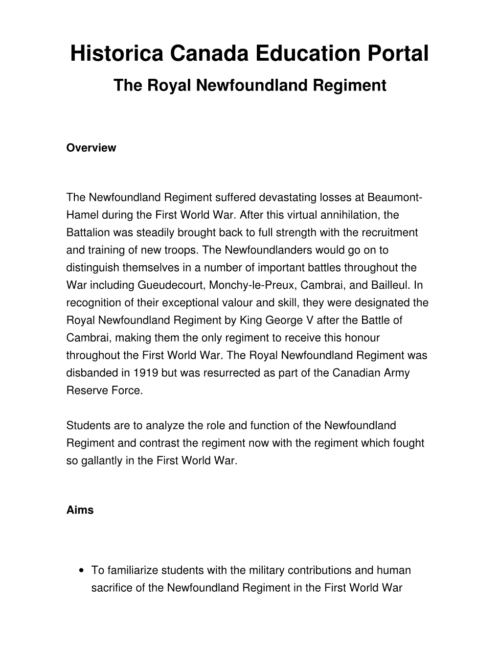 Historica Canada Education Portal the Royal Newfoundland Regiment