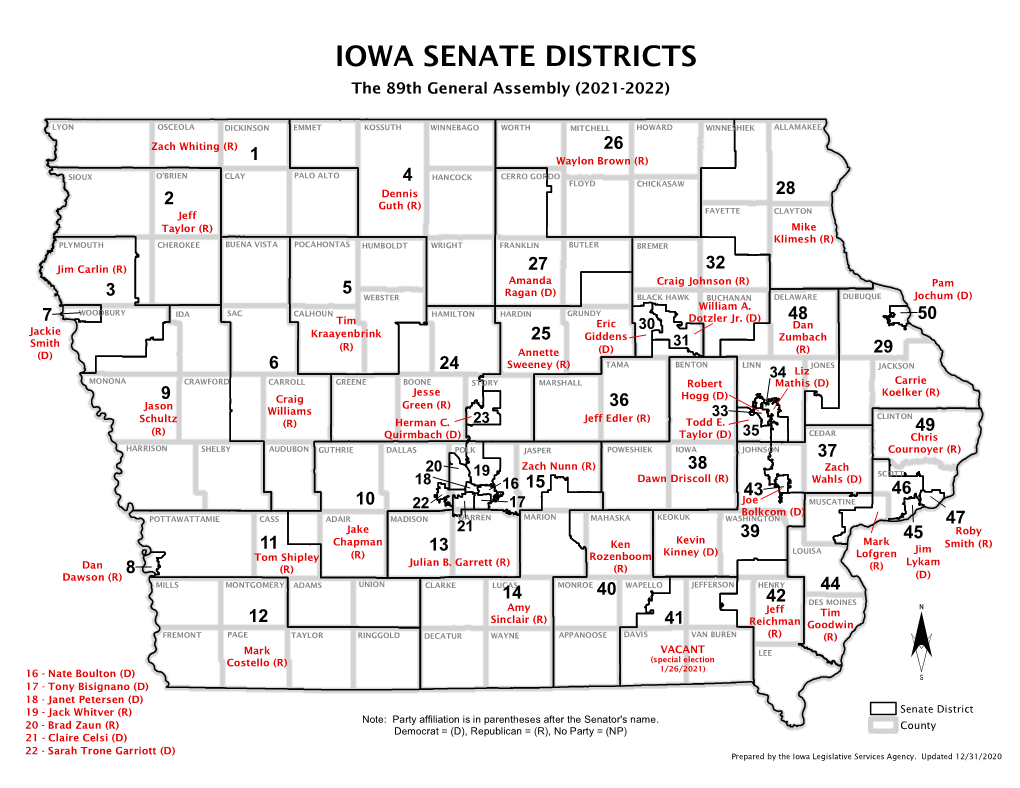 IOWA SENATE DISTRICTS the 89Th General Assembly (2021-2022)