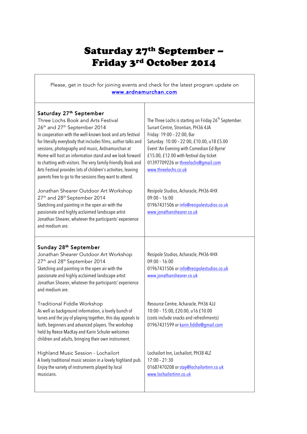 Ardnamurchan at Home PROGRAMME 2014