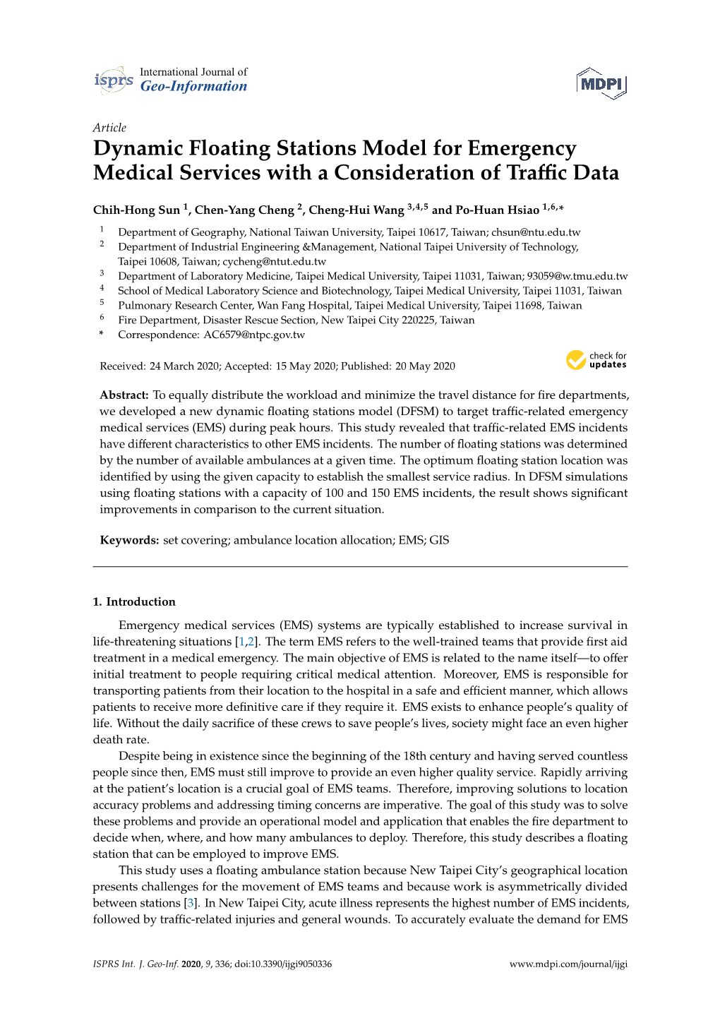Dynamic Floating Stations Model for Emergency Medical Services with a Consideration of Traffic Data