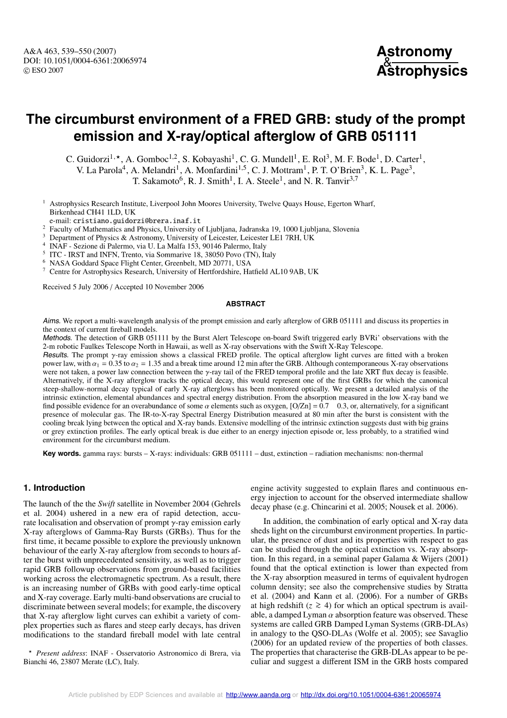 Study of the Prompt Emission and X-Ray/Optical Afterglow of GRB 051111