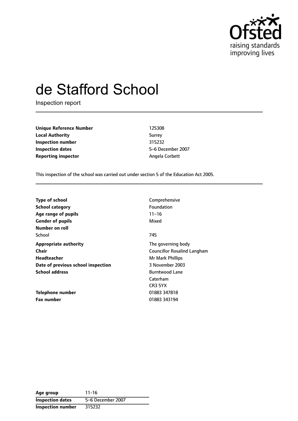 De Stafford School Inspection Report