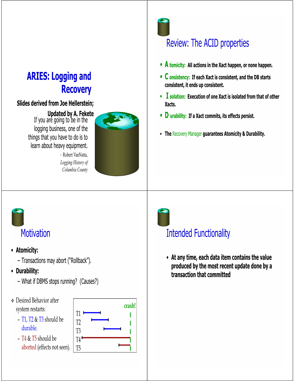 ARIES: Logging and Recovery Review