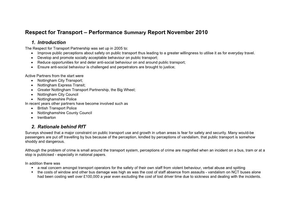 Respect For Transport – Performance Report