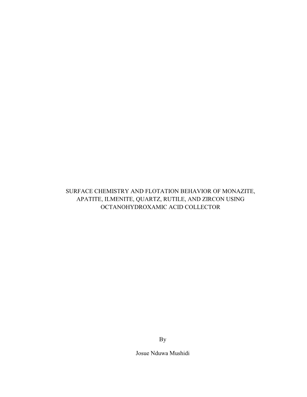 Surface Chemistry and Flotation Behavior of Monazite, Apatite, Ilmenite, Quartz, Rutile, and Zircon Using Octanohydroxamic Acid Collector