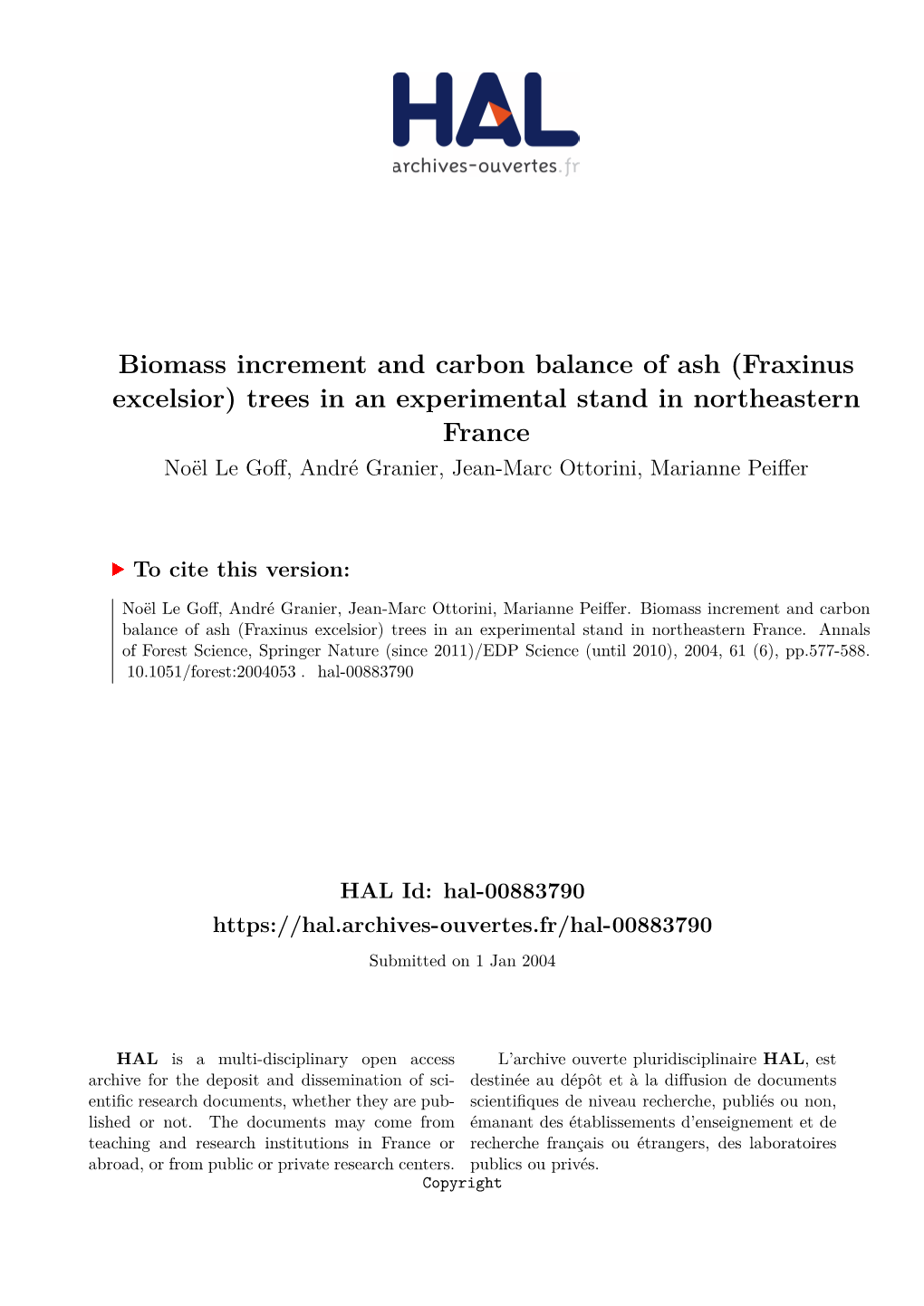 Biomass Increment and Carbon Balance of Ash (Fraxinus Excelsior)