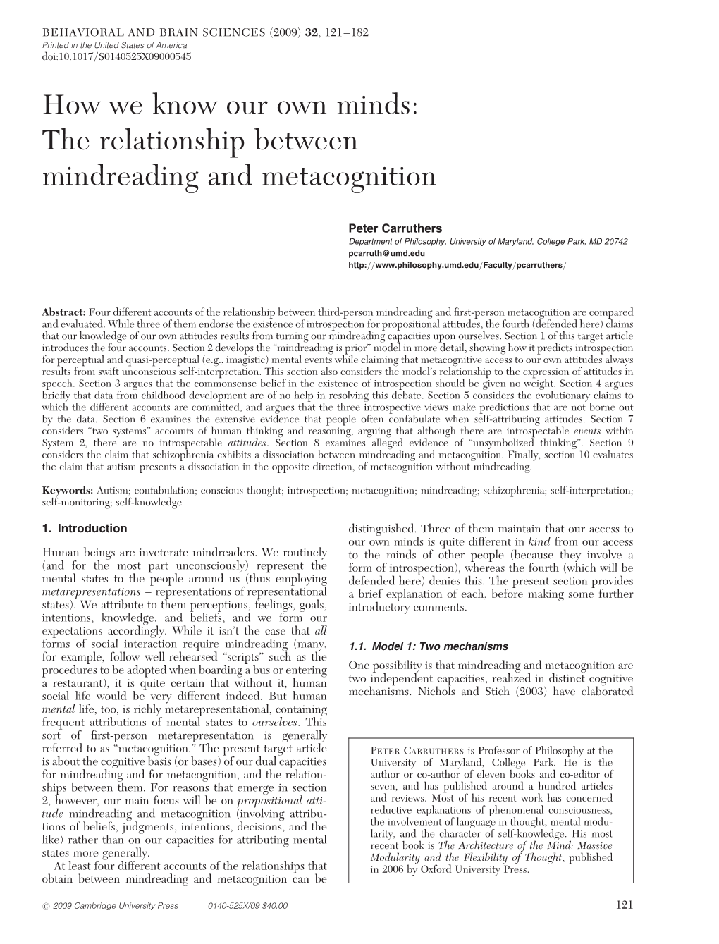 Social-Affective Origins of Mindreading and Metacognition