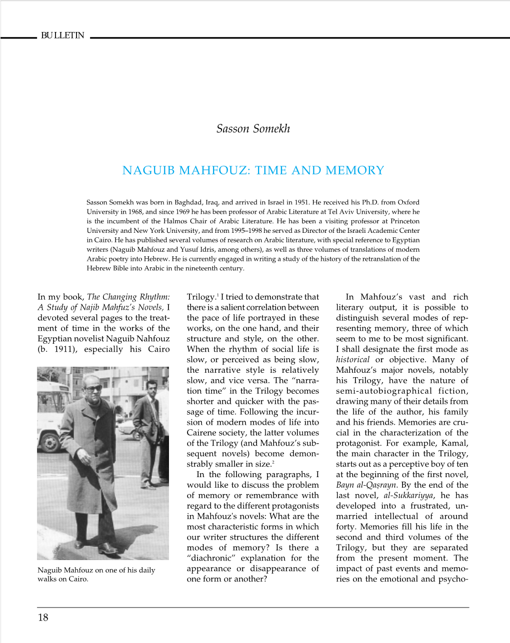 Sasson Somekh NAGUIB MAHFOUZ: TIME and MEMORY