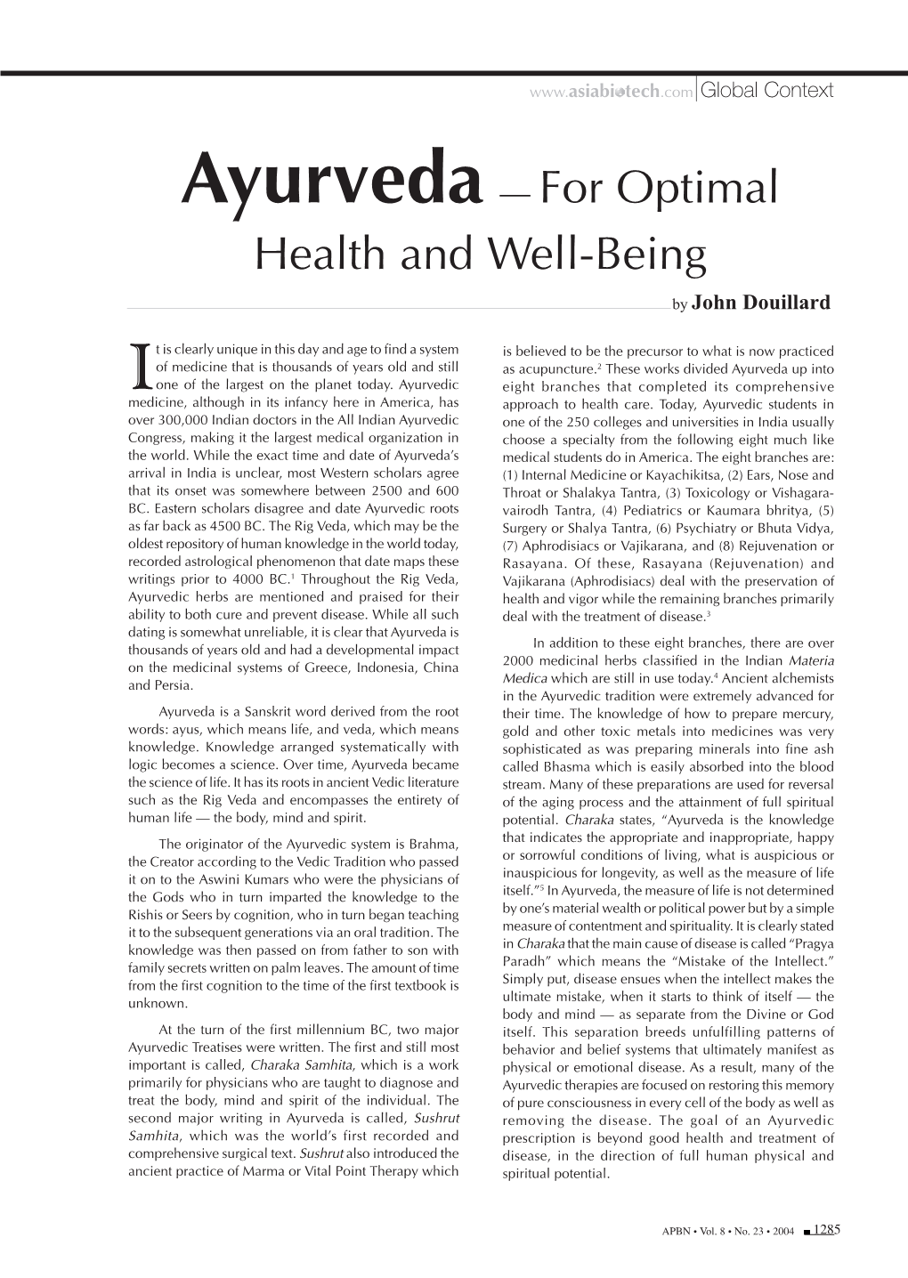 Ayurveda — for Optimal Health and Well-Being by John Douillard