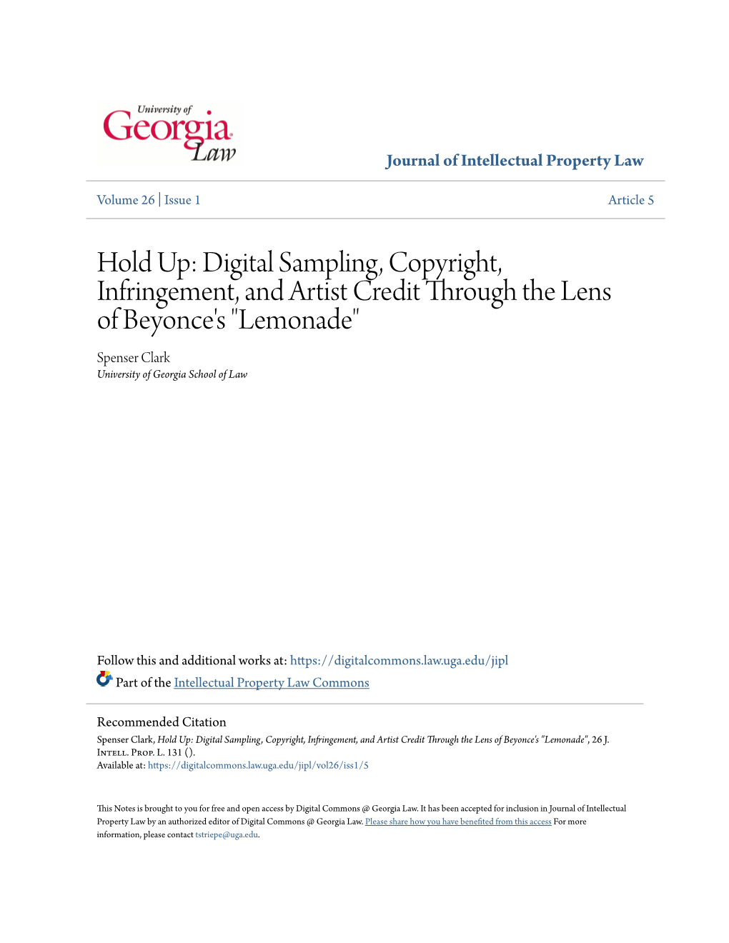 Hold Up: Digital Sampling, Copyright, Infringement, and Artist Credit Through the Lens of Beyonce's 