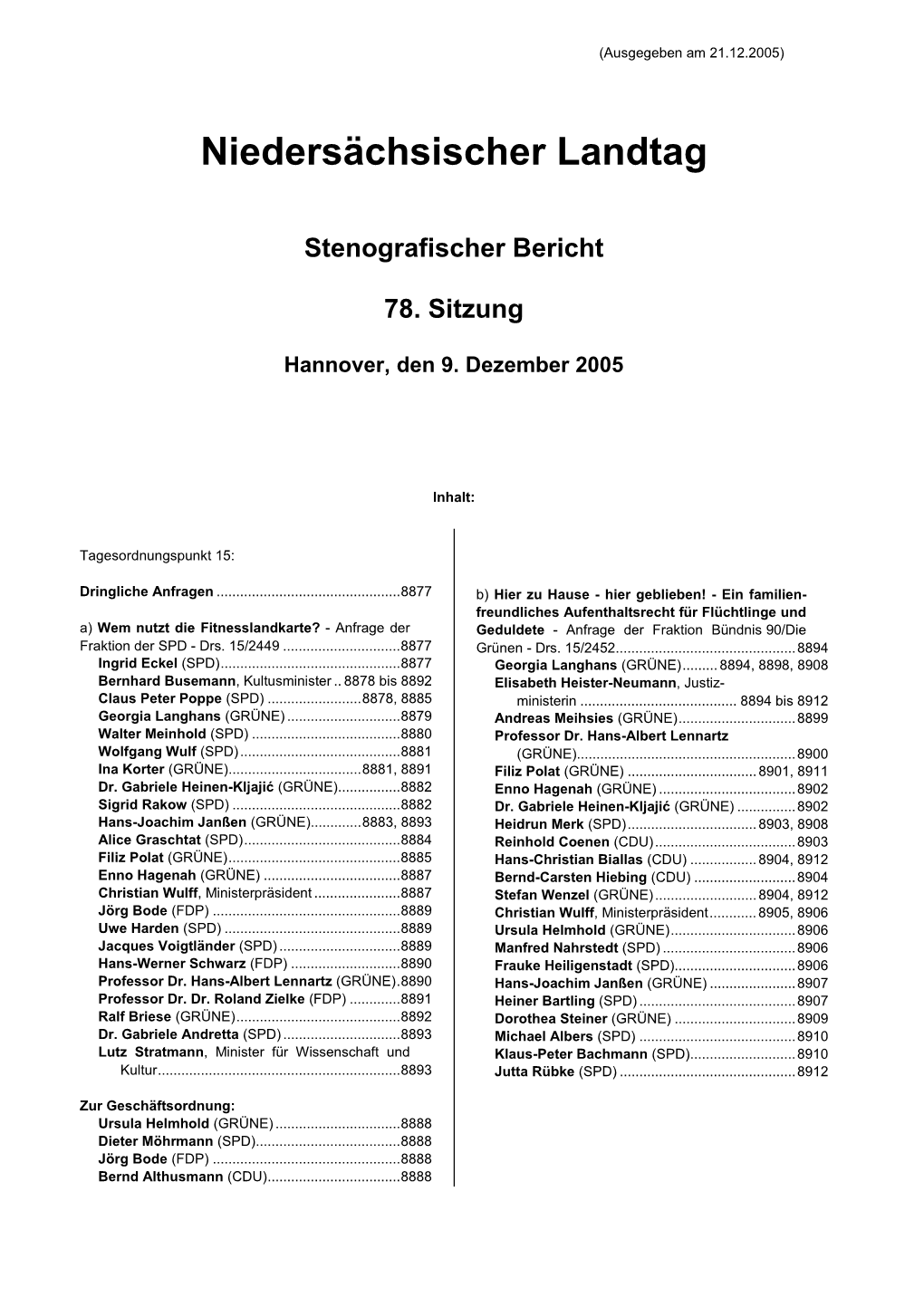 Stenografischer Bericht 78. Sitzung