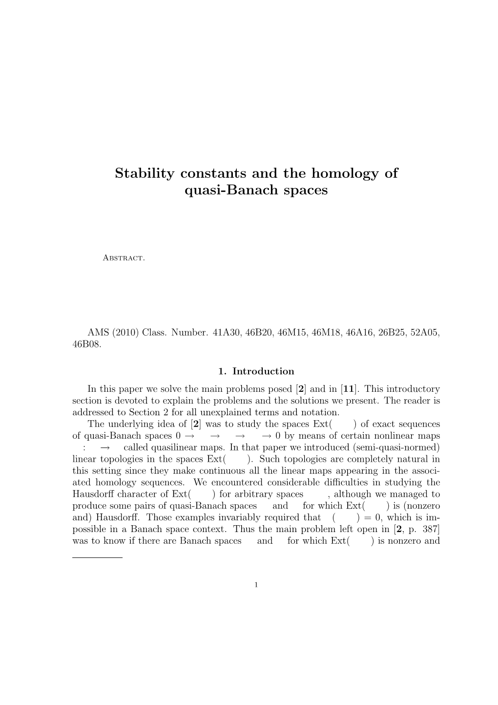 Stability Constants and the Homology of Quasi-Banach Spaces