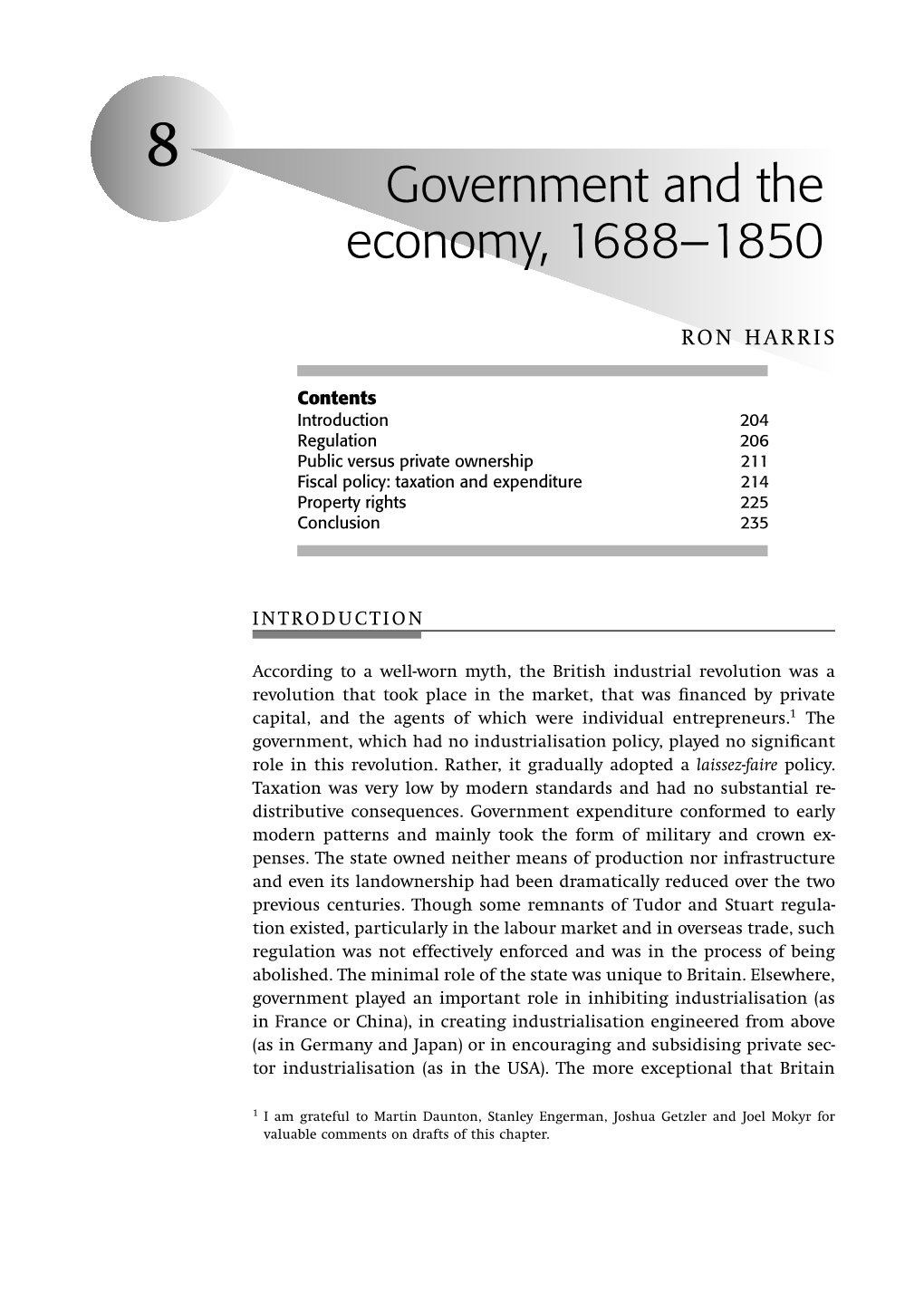 Government and the Economy, 1688–1850