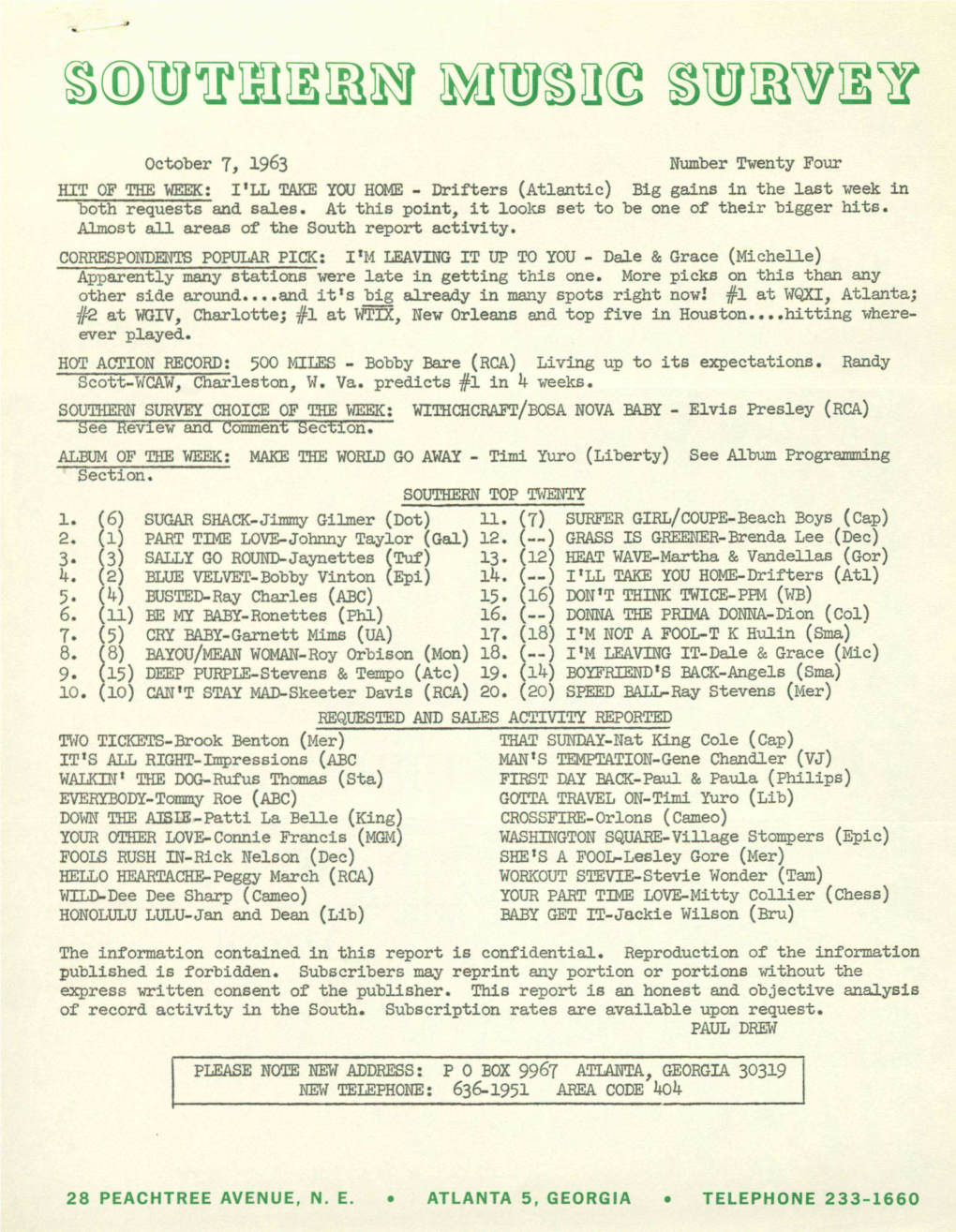 28 PEACHTREE AVENUE, N. E. ATLANTA 5, GEORGIA TELEPHONE 233-1660 1963 -2- October 7, Number Twenty Four DIXIE ROUND-UP DICK GRAY KEYS CORPUS CHRISTI T,Filliam D