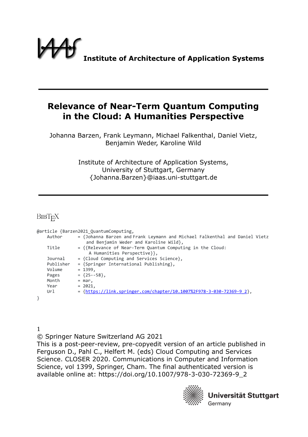Relevance of Near-Term Quantum Computing in the Cloud: a Humanities Perspective