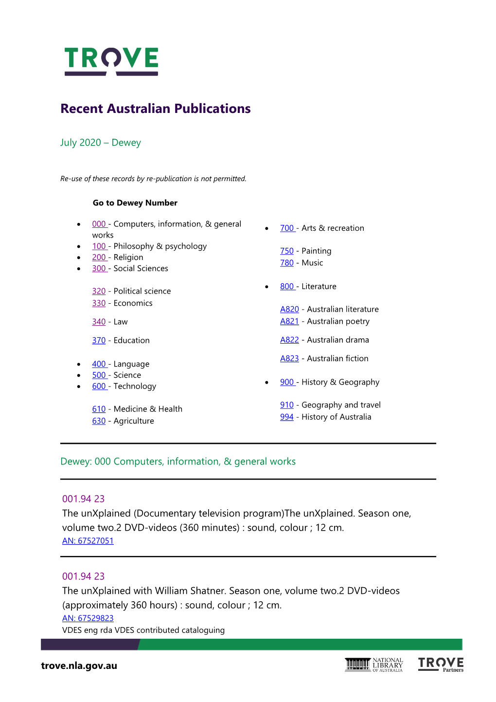 Recent Australian Publications