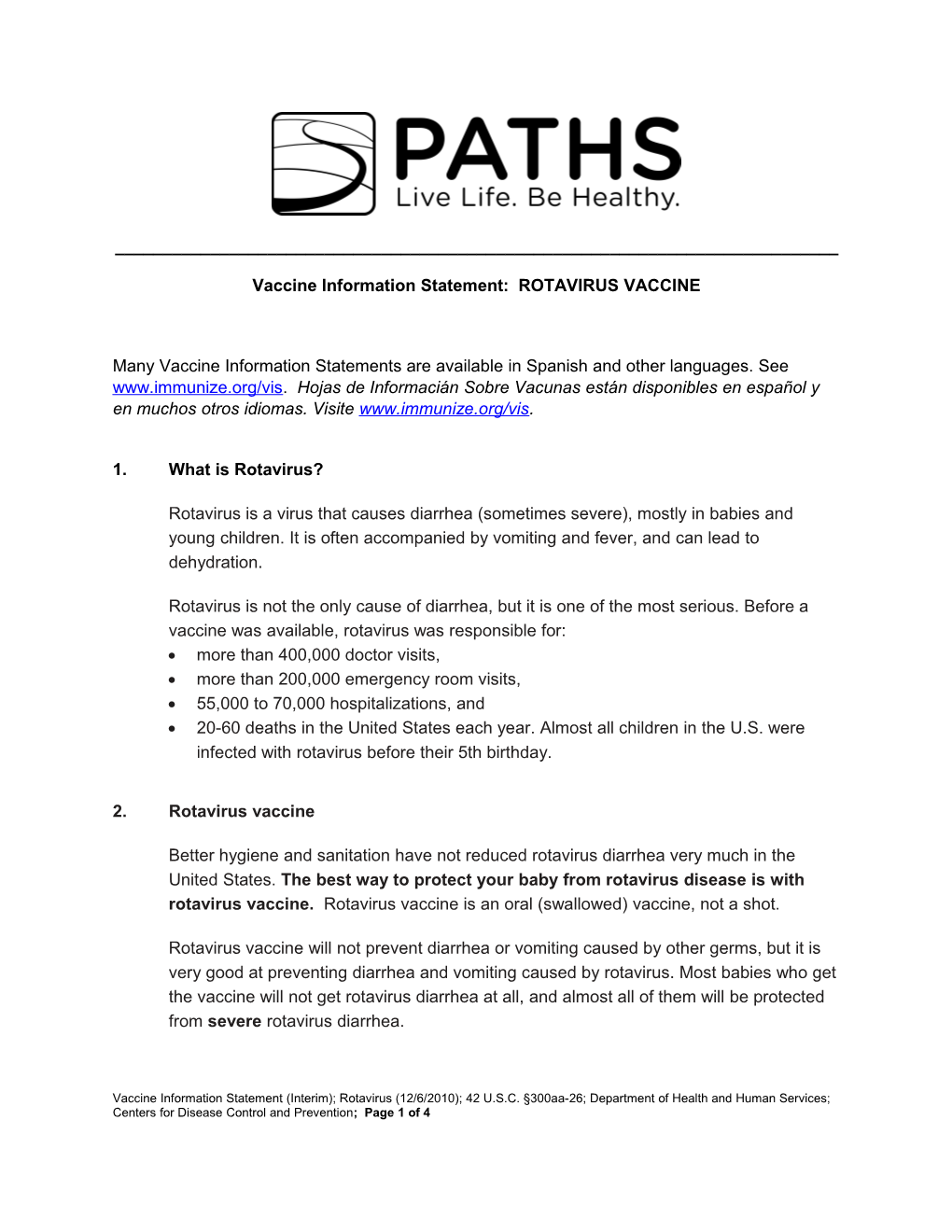 Vaccine Information Statement: ROTAVIRUS VACCINE