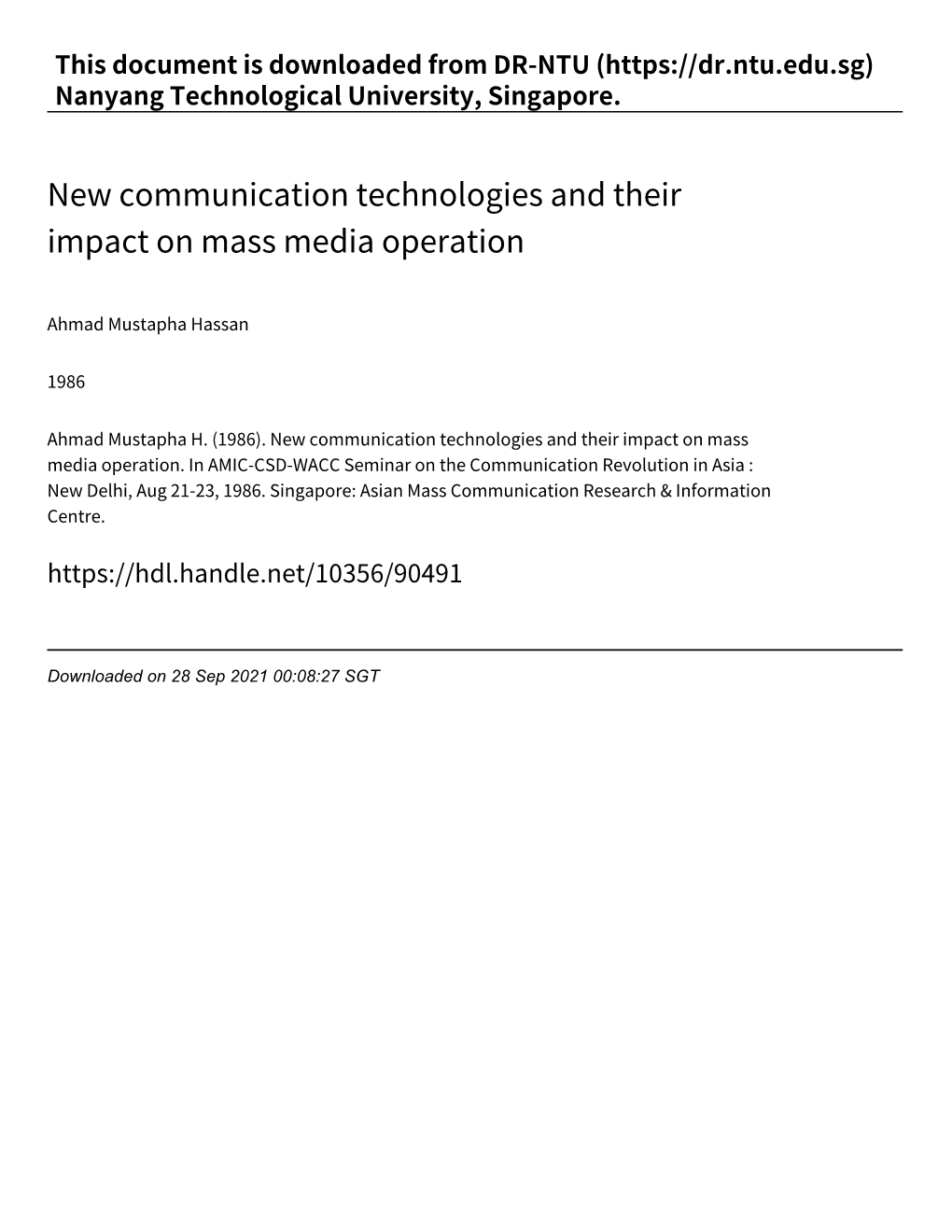 New Communication Technologies and Their Impact on Mass Media Operation