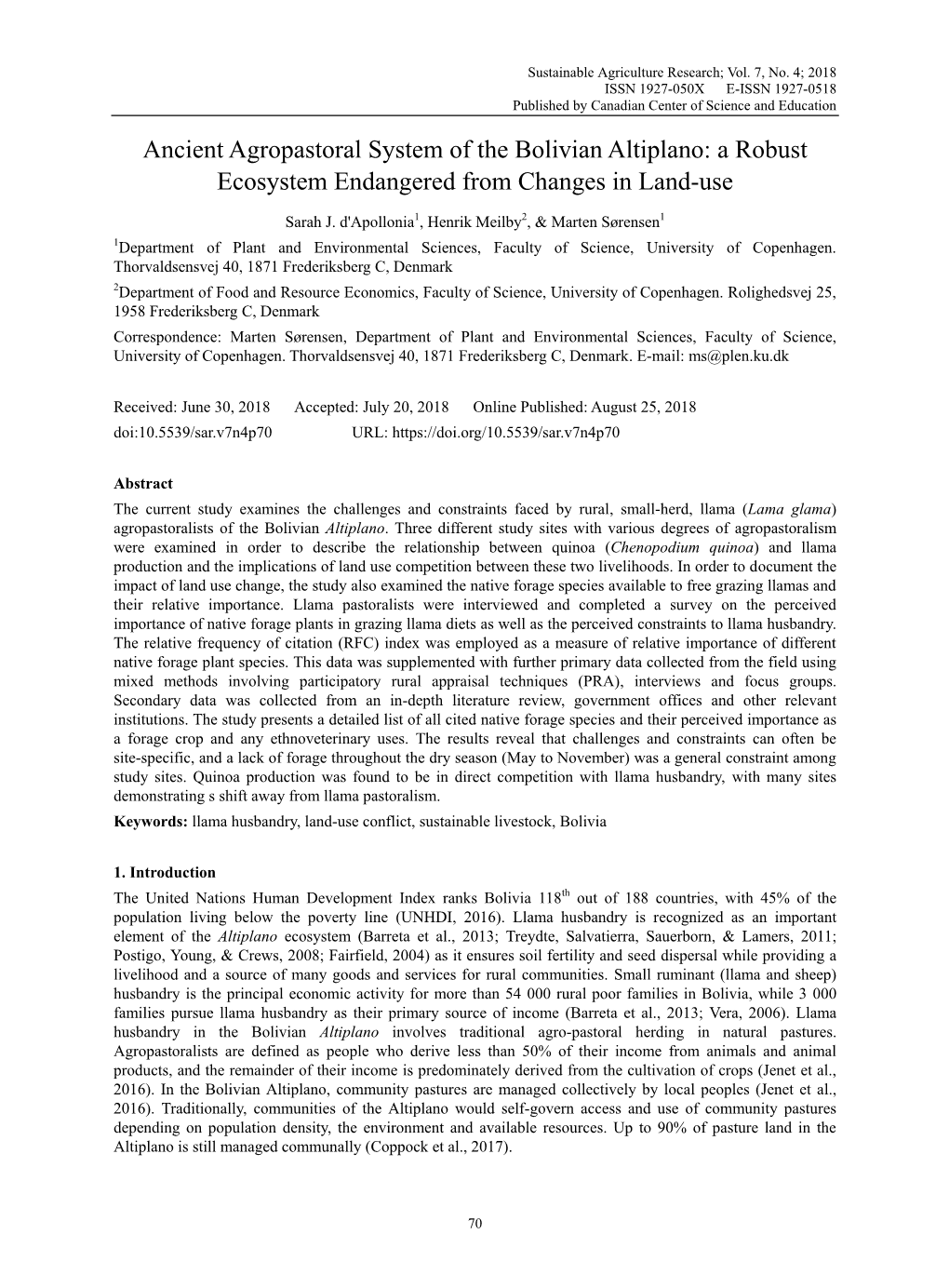 Ancient Agropastoral System of the Bolivian Altiplano: a Robust Ecosystem Endangered from Changes in Land-Use