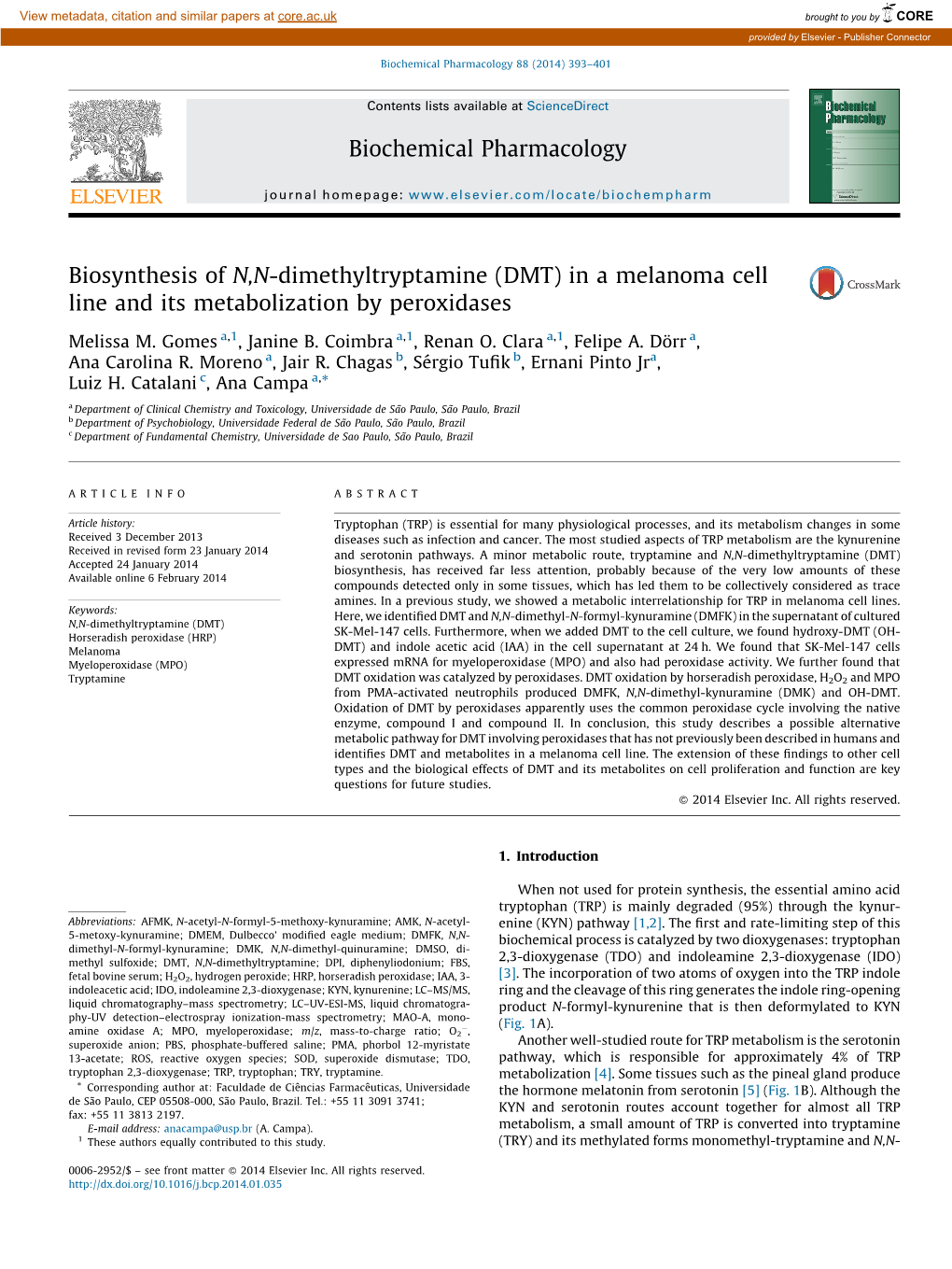 (DMT) in a Melanoma Cell Line and Its Metabolization by Peroxidases