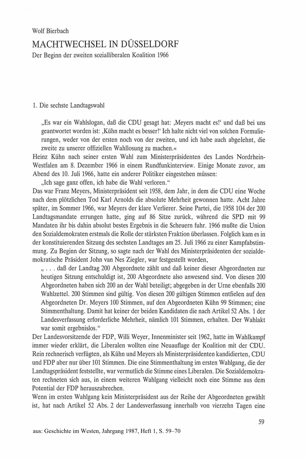 MACHTWECHSEL in DÜSSELDORF Der Beginn Der Zweiten Sozialliberalen Koalition 1966