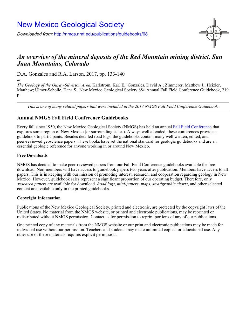 An Overview of the Mineral Deposits of the Red Mountain Mining District, San Juan Mountains, Colorado D.A