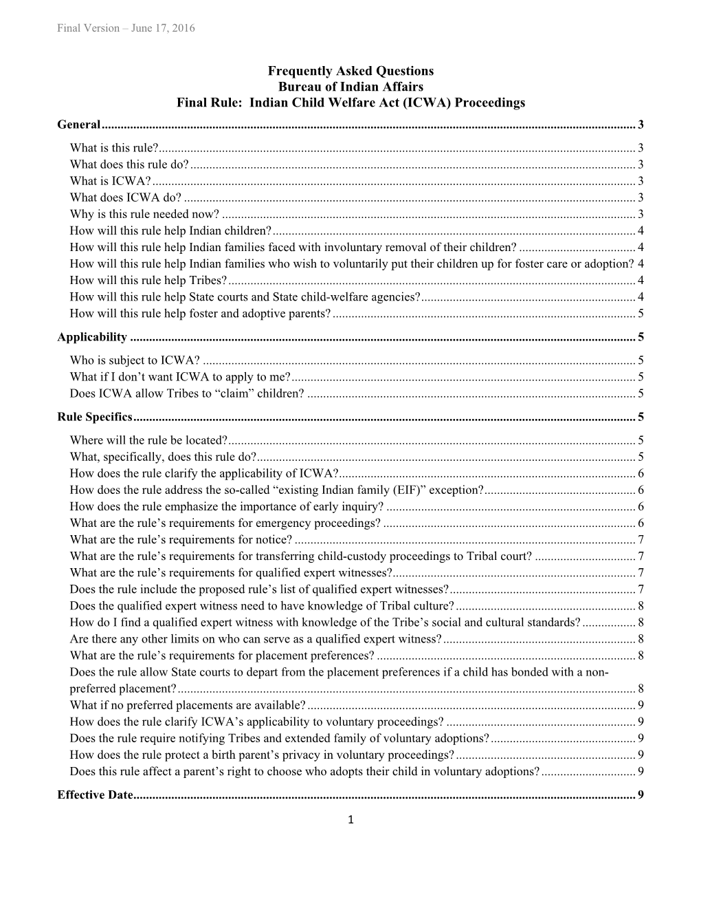 Final Rule: Indian Child Welfare Act (ICWA) Proceedings General