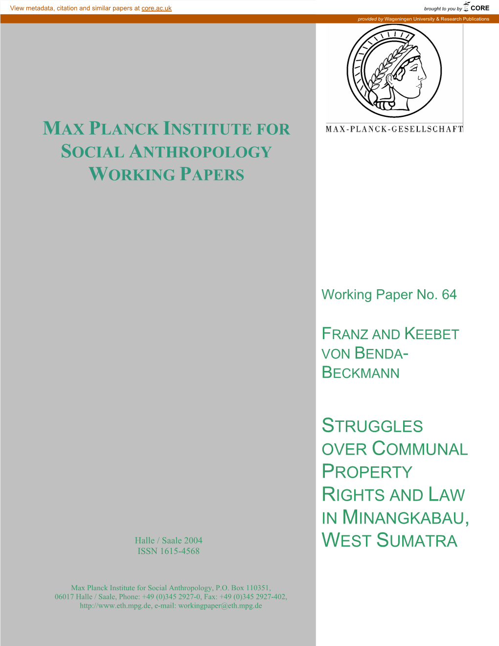 Max Planck Institute for Social Anthropology Working Papers