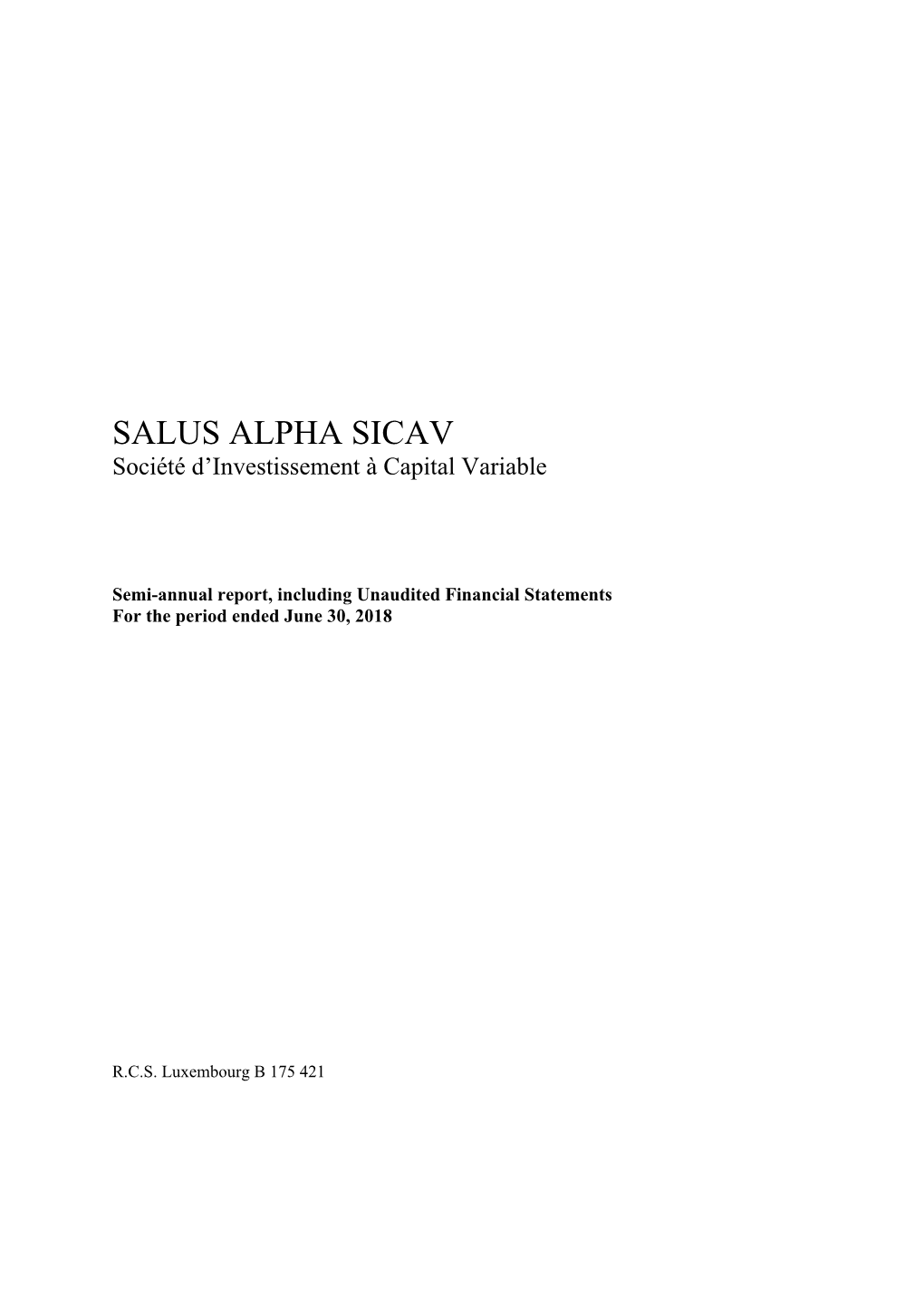 SALUS ALPHA SICAV Société D’Investissement À Capital Variable