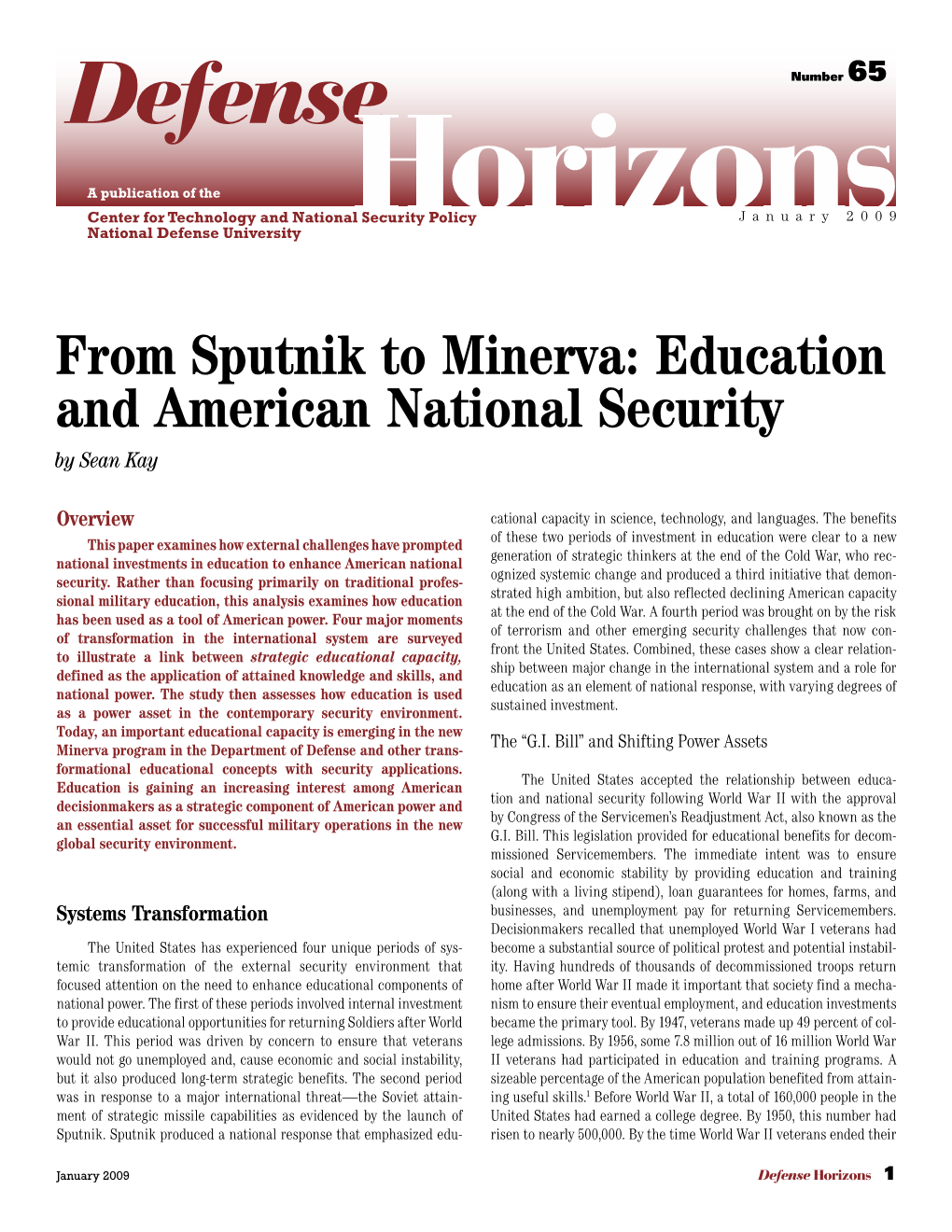 From Sputnik to Minerva: Education and American National Security by Sean Kay