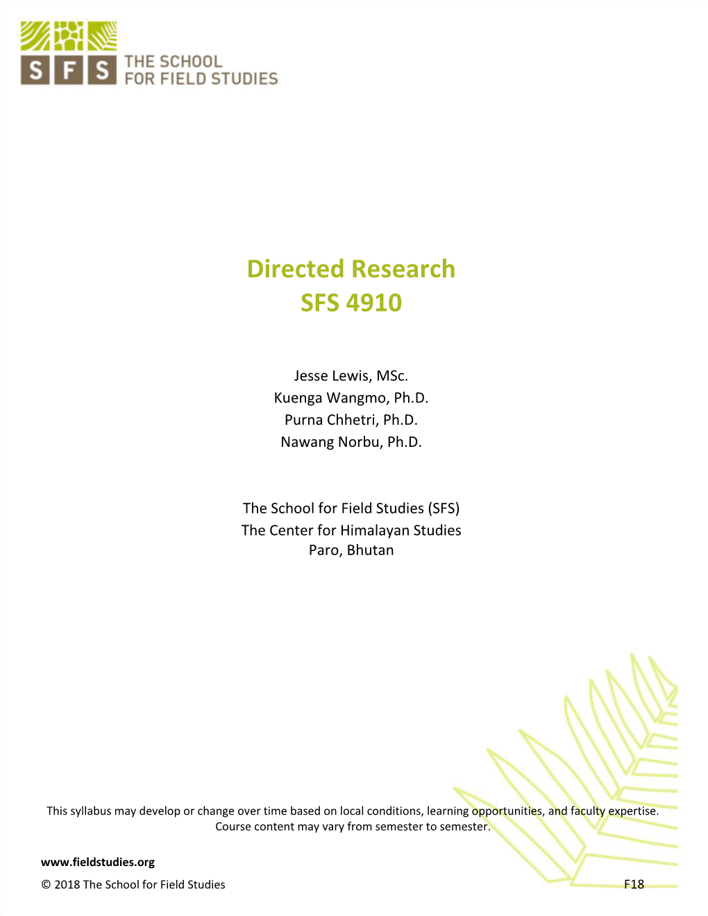 Directed Research SFS 4910