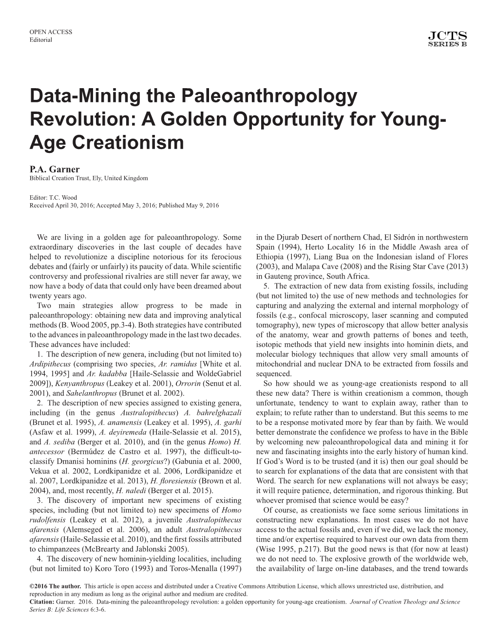 Data-Mining the Paleoanthropology Revolution: a Golden Opportunity for Young- Age Creationism P.A