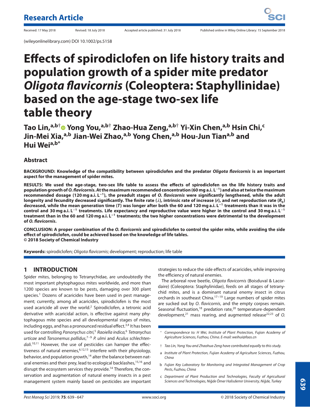 Effects of Spirodiclofen on Life History Traits and Population Growth of A