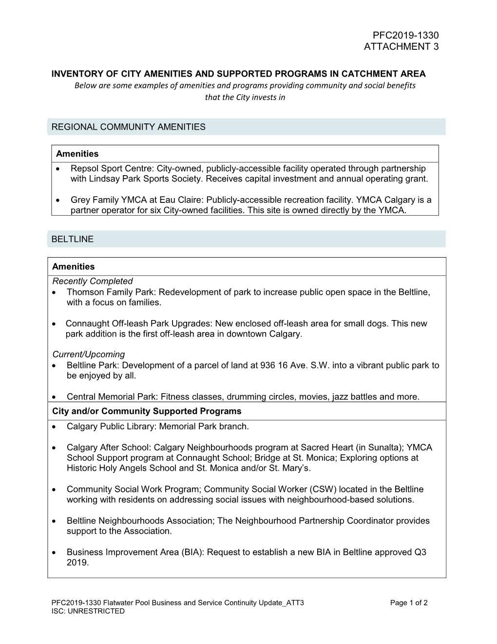 PFC2019-1330-ATT 3-Inventory of City Amenities and Program