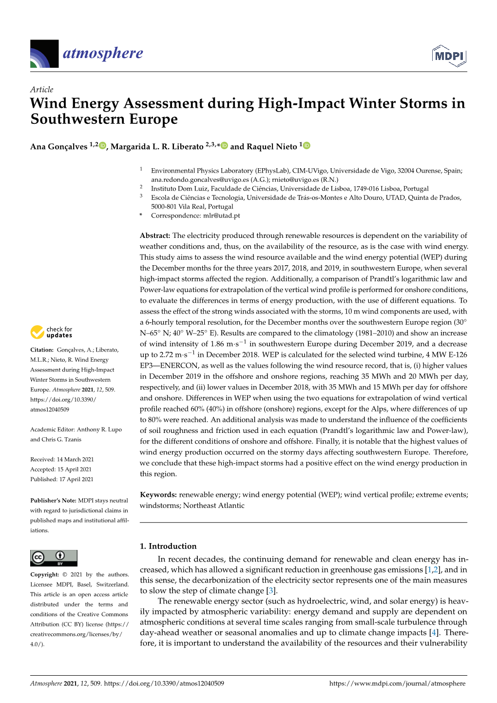 Wind Energy Assessment During High-Impact Winter Storms in Southwestern Europe