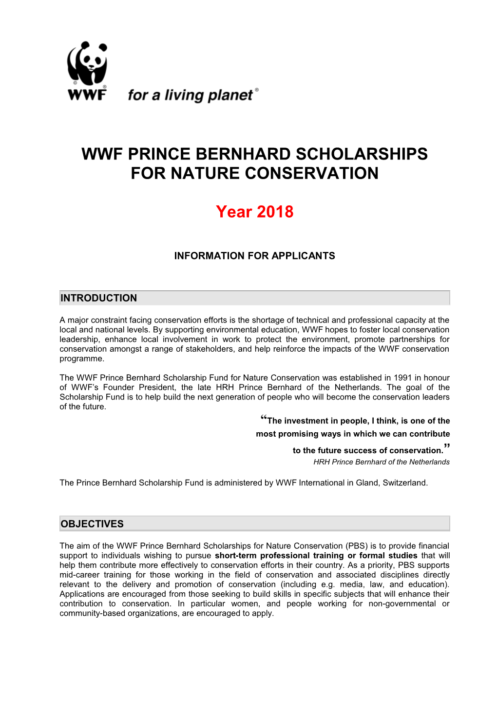 Wwf Prince Bernhard Scholarships