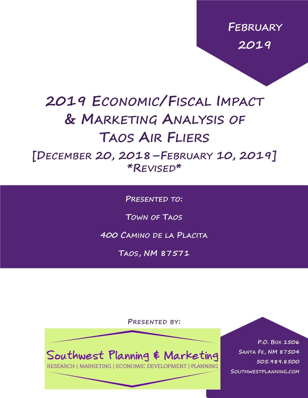 2019 Economic/Fiscal Impact & Marketing Analysis of Taos