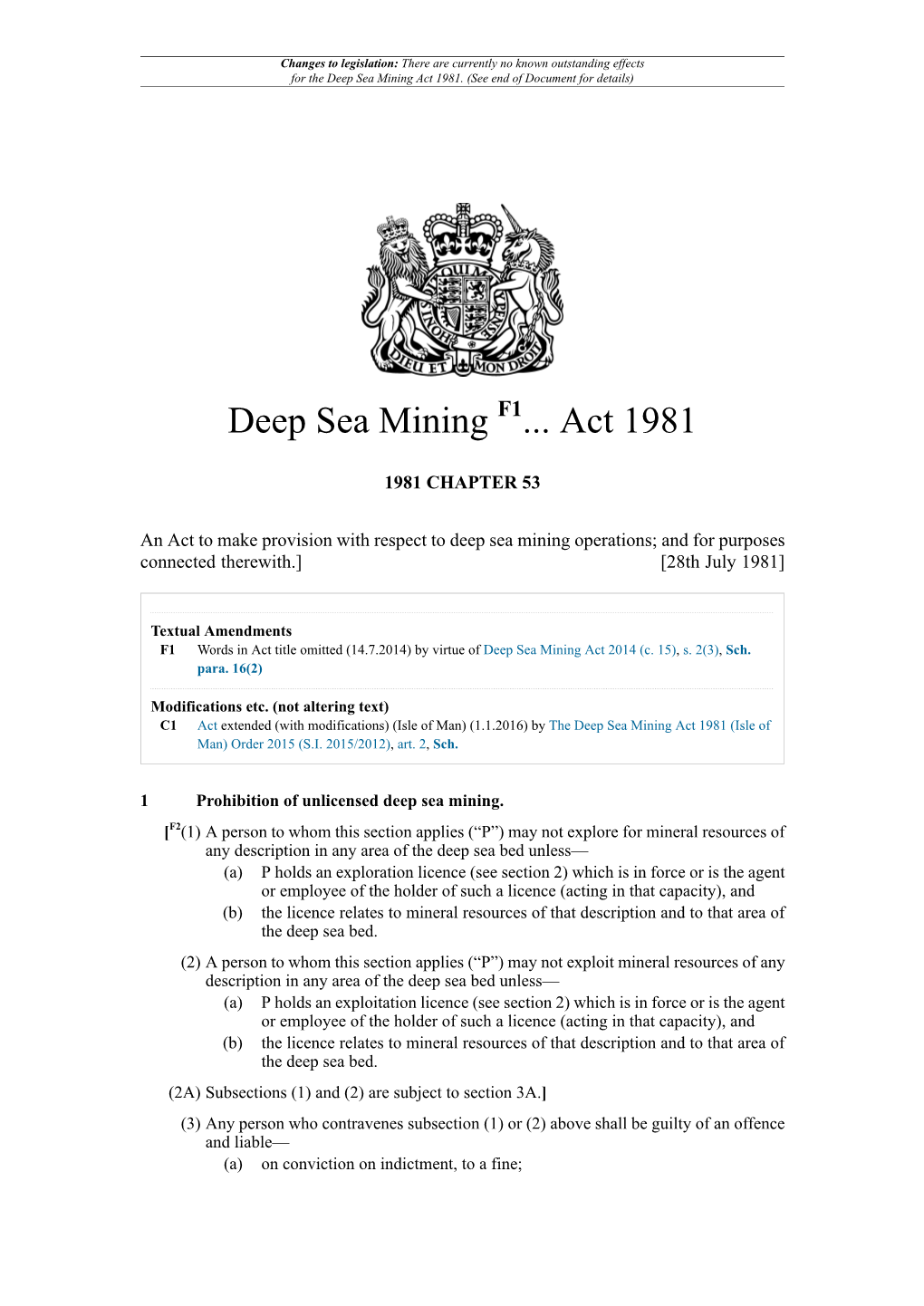 Deep Sea Mining Act 1981