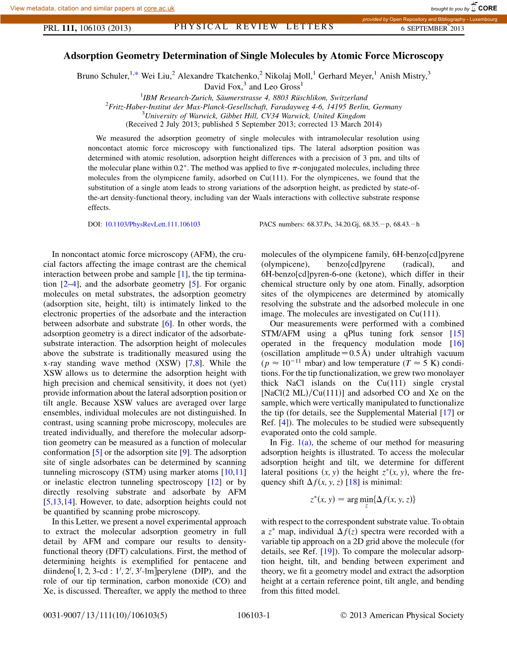 Adsorption Geometry Determination of Single Molecules by Atomic Force Microscopy