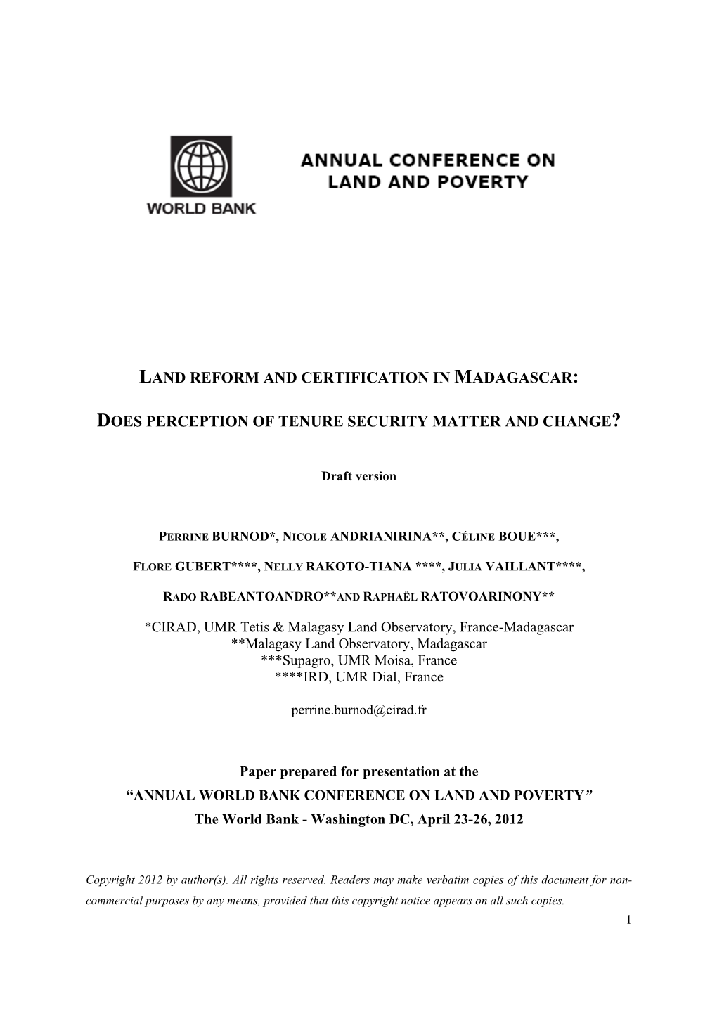 Land Reform and Certification in Madagascar