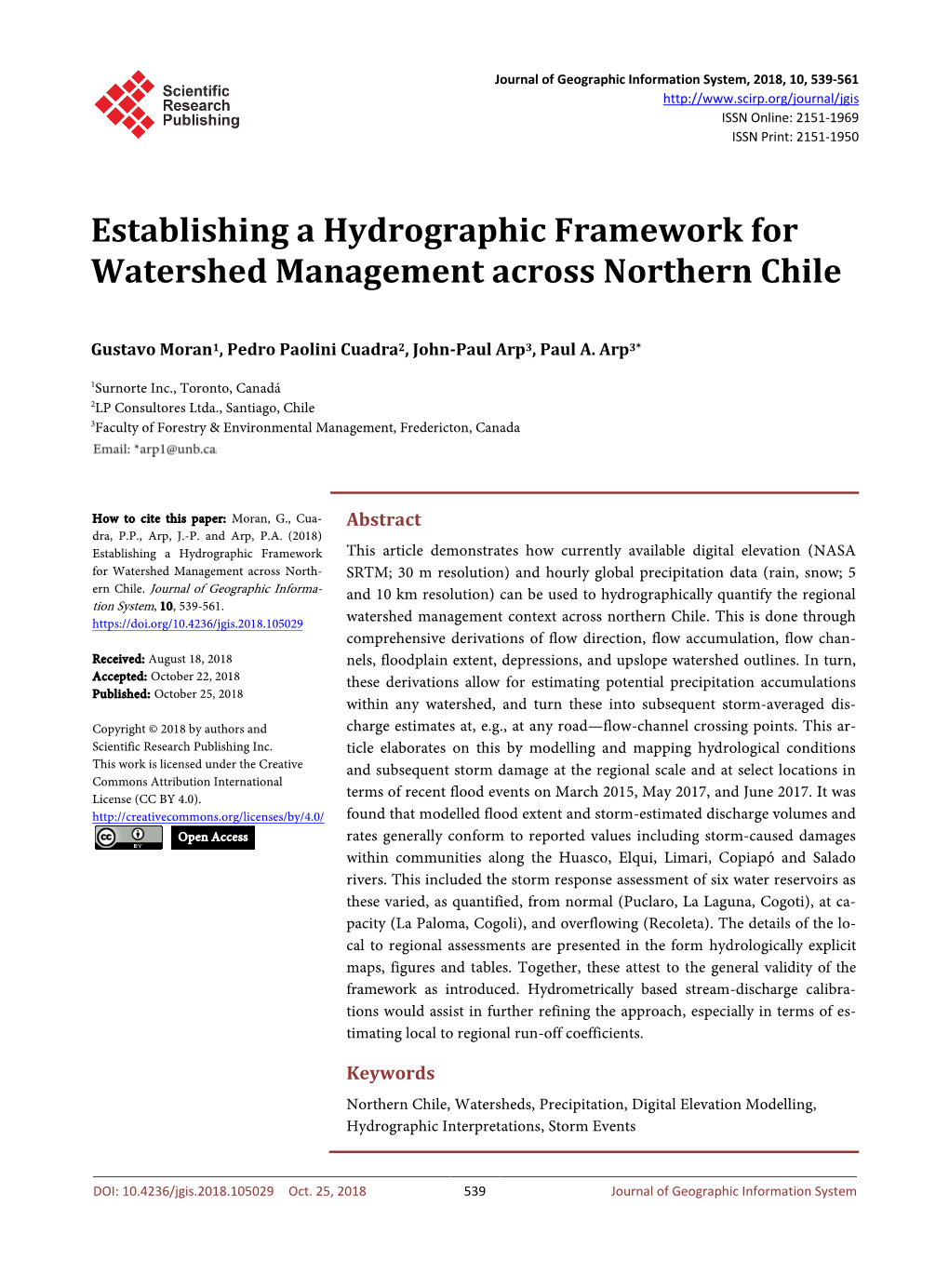 Establishing a Hydrographic Framework for Watershed Management Across Northern Chile