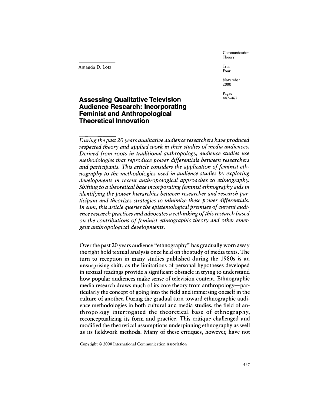Assessing Qualitative Television Audience Research: Incorporating