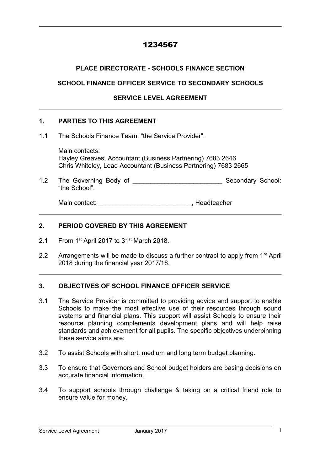 School Finance Officer Service (Secondary) - Detailed SLA