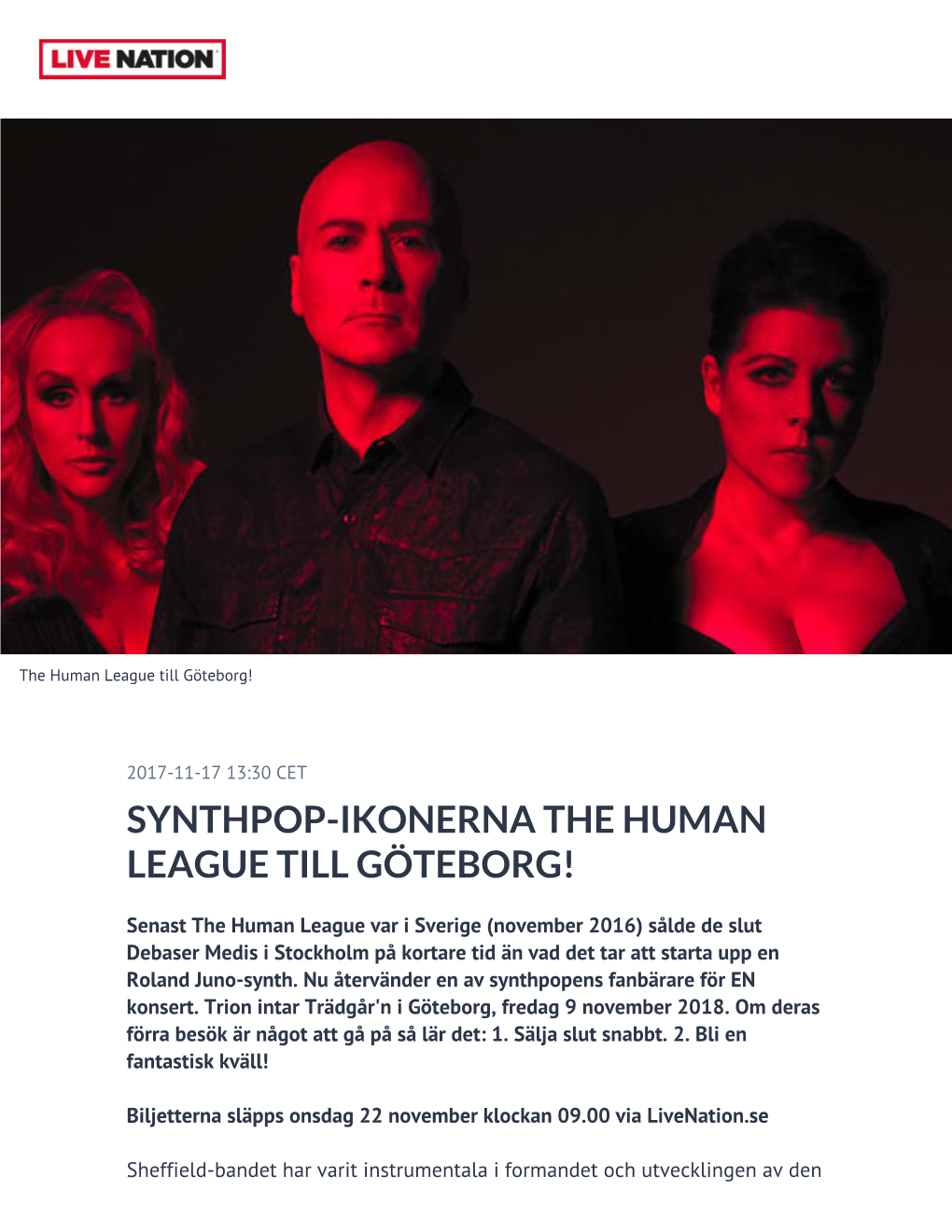 Synthpop-Ikonerna the Human League Till Göteborg!